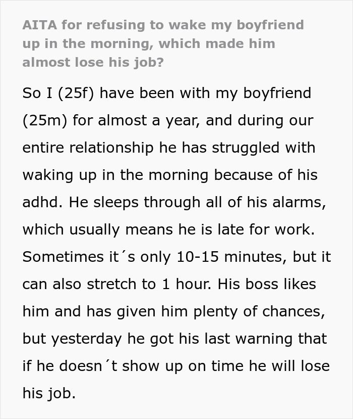Woman Refuses To Wake BF Up In The Morning, He Almost Loses His Job Over It