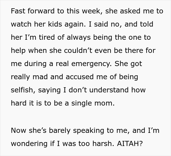 Mom Refuses To Help Sibling During An Emergency, Is Shocked They Won&rsquo;t Come At Her Beck And Call