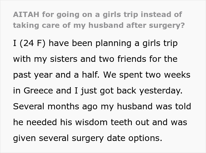 Woman Chooses Greece Vacation Over Helping Husband After Wisdom Teeth Removal, Family Livid