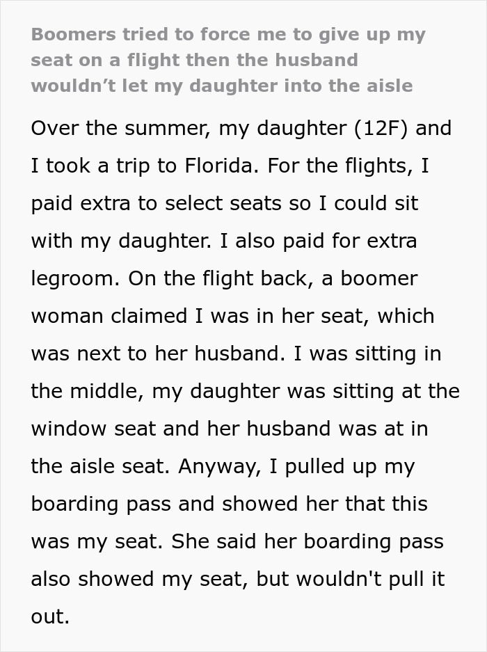 Flight Attendants Intervene Twice As Tensions Rise Between Boomers And A Mom That Won’t Move Flight Attendants Intervene Twice As Tensions Rise Between Boomers And A Mom That Won’t Move