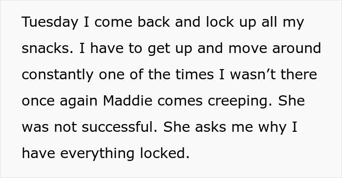 Woman Tired Of Office Food Thieves Locks Her Snacks Up, Gets Confronted By One Of Them Woman Tired Of Office Food Thieves Locks Her Snacks Up, Gets Confronted By One Of Them