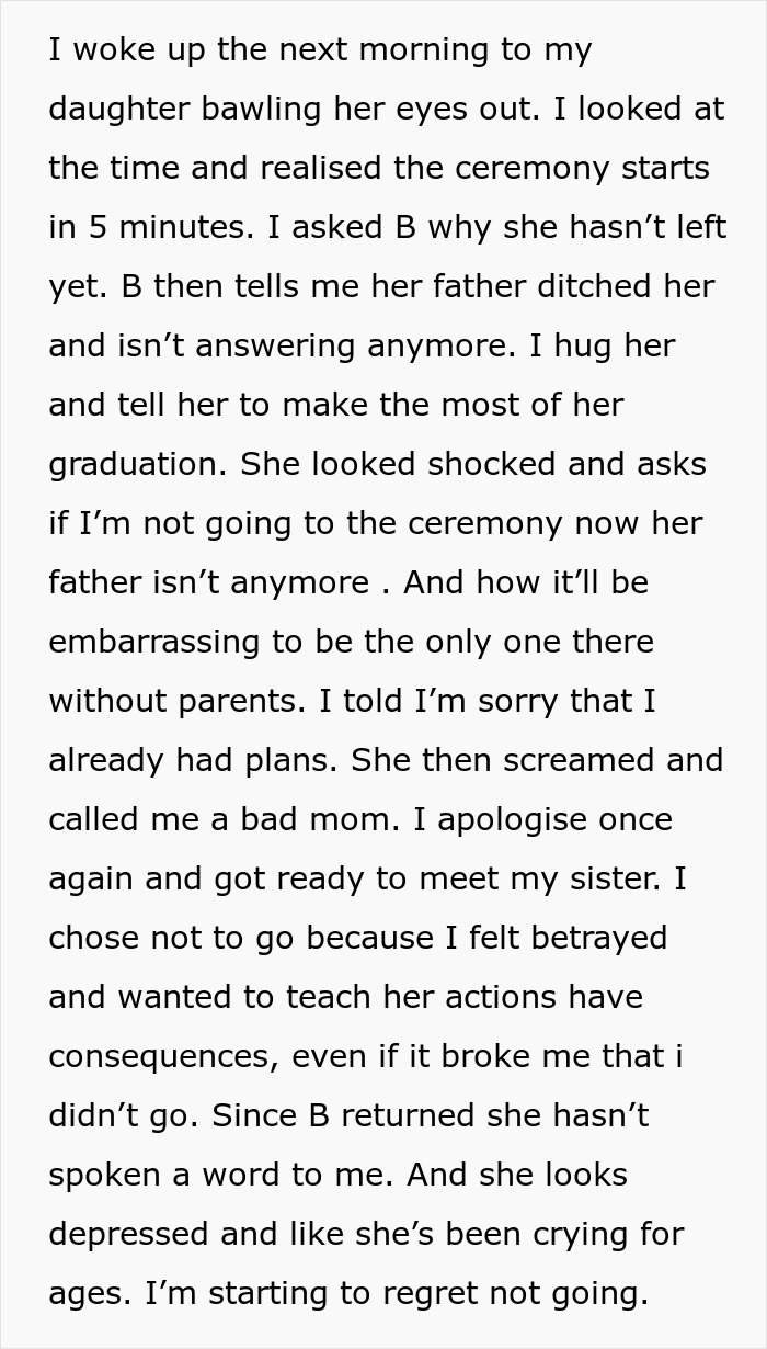 Mom Asks If She’s Wrong For Ruining Daughter’s Graduation To Teach Her A Lesson After A Betrayal Mom Asks If She’s Wrong For Ruining Daughter’s Graduation To Teach Her A Lesson After A Betrayal