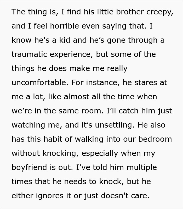 GF Complains That BF's 11YO Brother's Behavior Is Creepy, He Says She's Overreacting