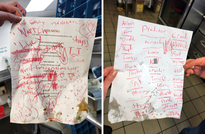 A Kids' Menu One Of The Servers Pulled Out Of The Trash The Other Day