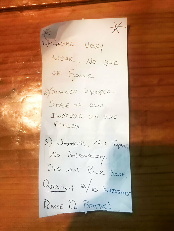 I Hate These People. As The Owner's Son, I Get Extremely Angry When People Write These Notes And Not Directly Bring Them Up To The Manager