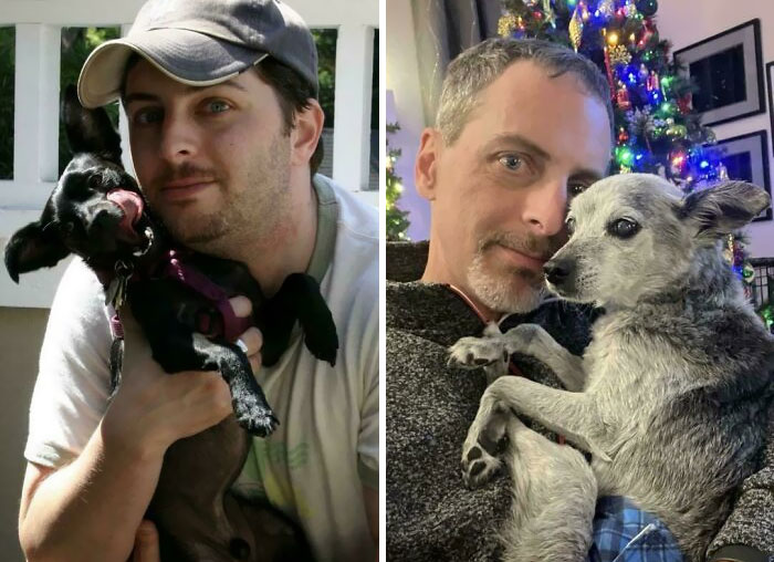 Mojo And I In 2005 And 2024. This Year, He Turns 20 And I Turn 50