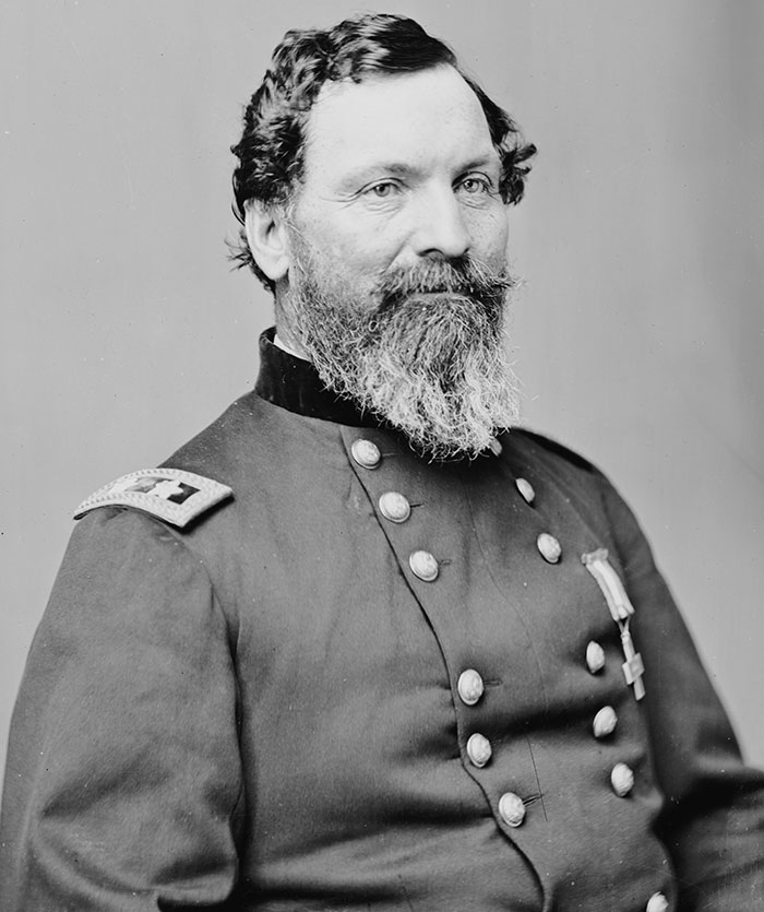 Portrait of a bearded man in a historical military uniform representing iconic last words in history.