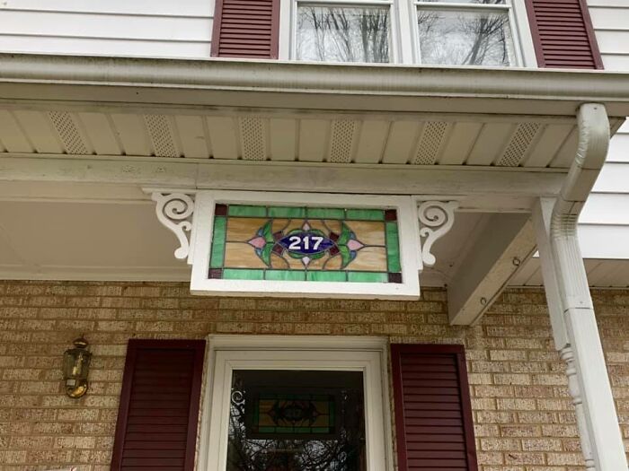 I Love Stained Glass And Found This Piece In An Antique Mall. It’s My House Number!! Installed It On Our Front Porch