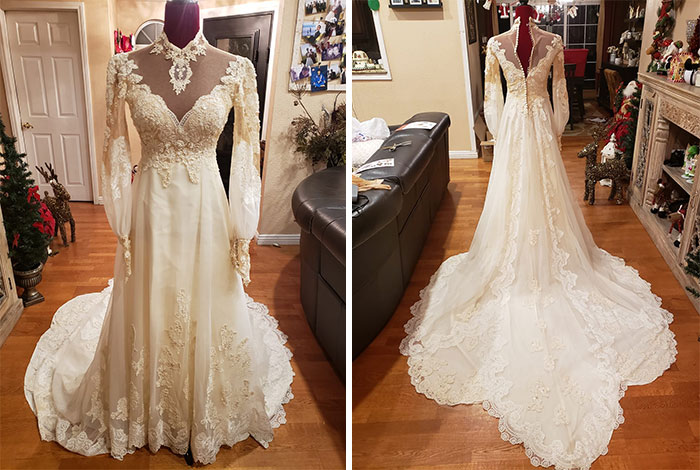 Here's My Vintage Dress Find For $15 Bucks From The Salvation Army. I Bought It To Dye Black For Halloween But Decided Against It When I Realized What A Beautiful Dress It Is. I'm In Love With It