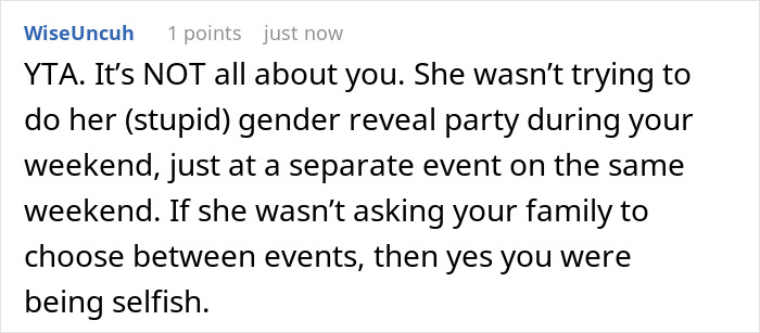 Pregnant Sister Plans Her Gender Reveal On Woman&rsquo;s Wedding Weekend, Gets Uninvited