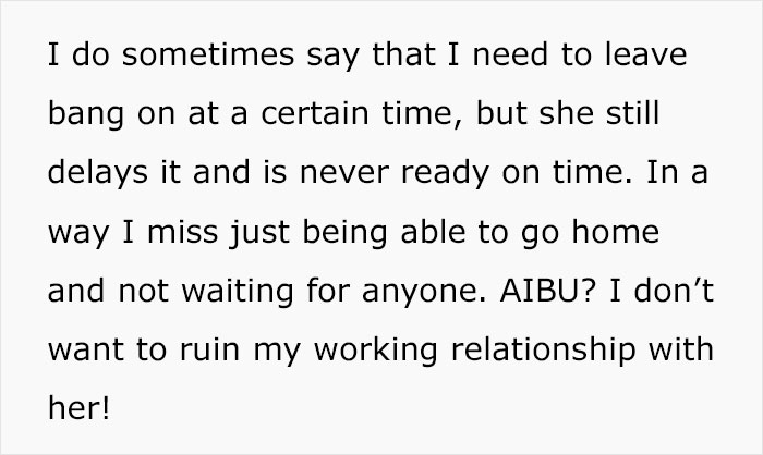 Woman Constantly Takes Overly Long To Get Ready, Loses The Free Rides Her Coworker Used To Give