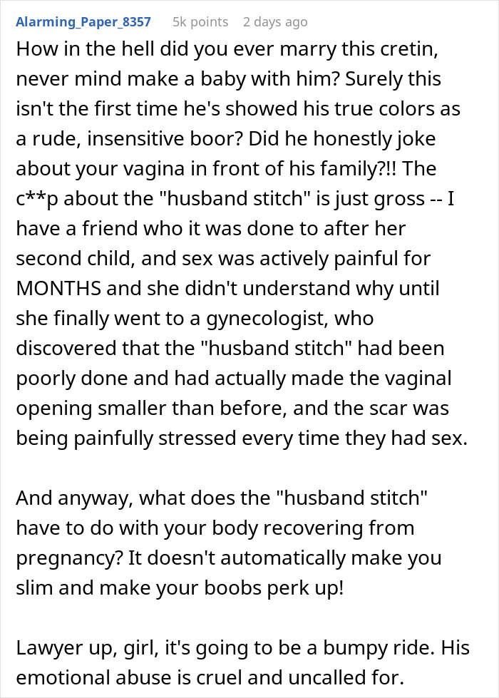 Man Resents Wife For Not Doing The &ldquo;Husband Stitch&rdquo; And Makes Fun Of Her Body In Front Of Family