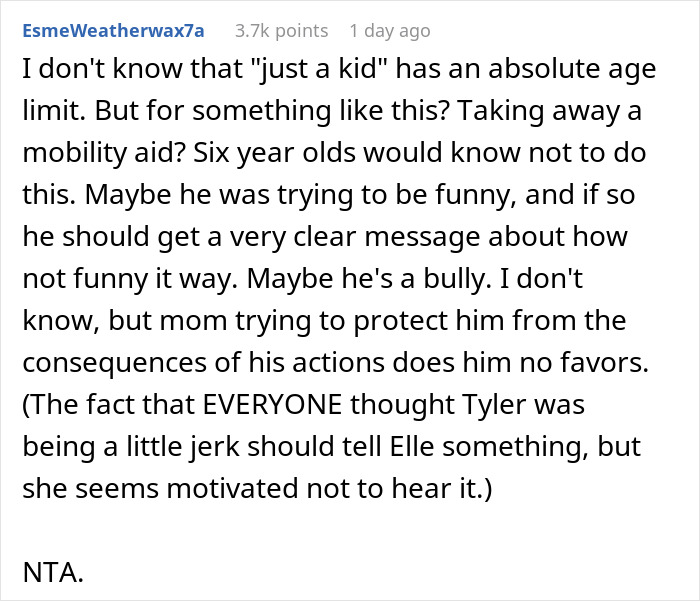 13YO Pulls Crutches Out Of Cousin's Hands And Throws Them Down Stairs, Mom Defends Him