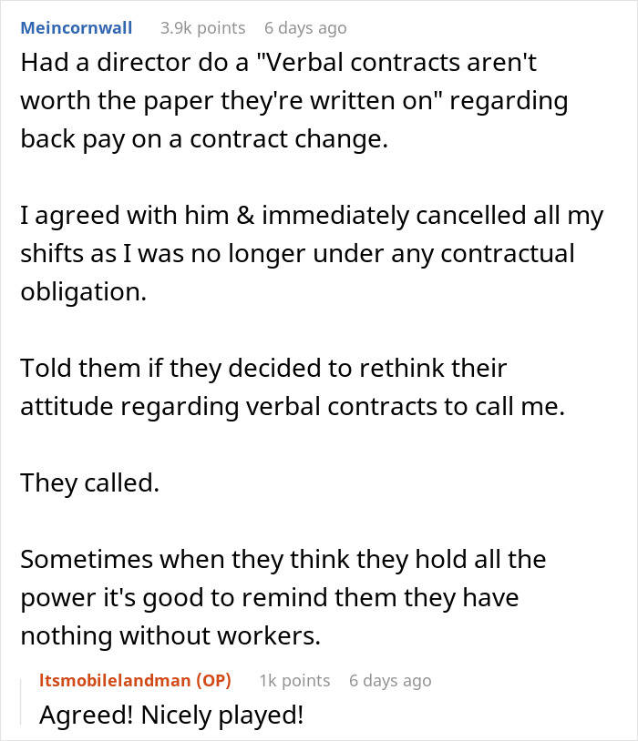 Boss Backs Out Of Verbal Agreement, Loses It After Employee Does The Same Thing To Him Boss Backs Out Of Verbal Agreement, Loses It After Employee Does The Same Thing To Him