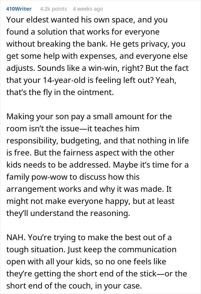 Eldest Son Says He Will Move Out Unless He Gets A Separate Room, Is Told To Pay Rent Eldest Son Says He Will Move Out Unless He Gets A Separate Room, Is Told To Pay Rent