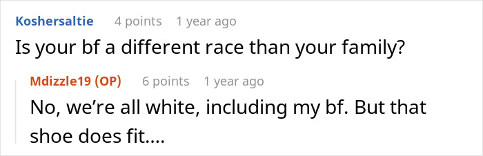 Text exchange discussing a daughter's boyfriend's race in context of parental ultimatum. Text exchange discussing a daughter's boyfriend's race in context of parental ultimatum.