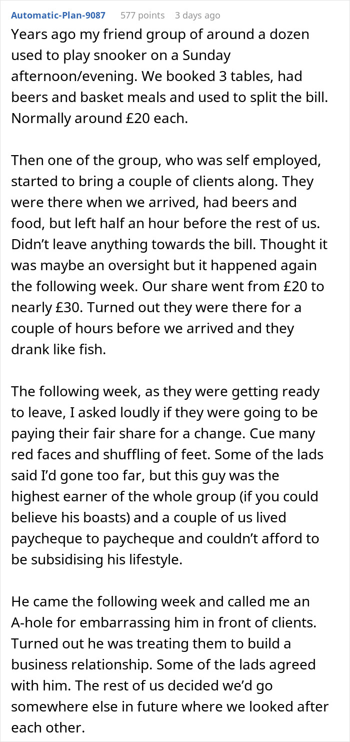 Guy Starts Ordering A Lot Of Food After Coworkers Refuse To Stop Splitting The Bill