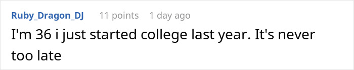 Reddit comment about starting college at 36.