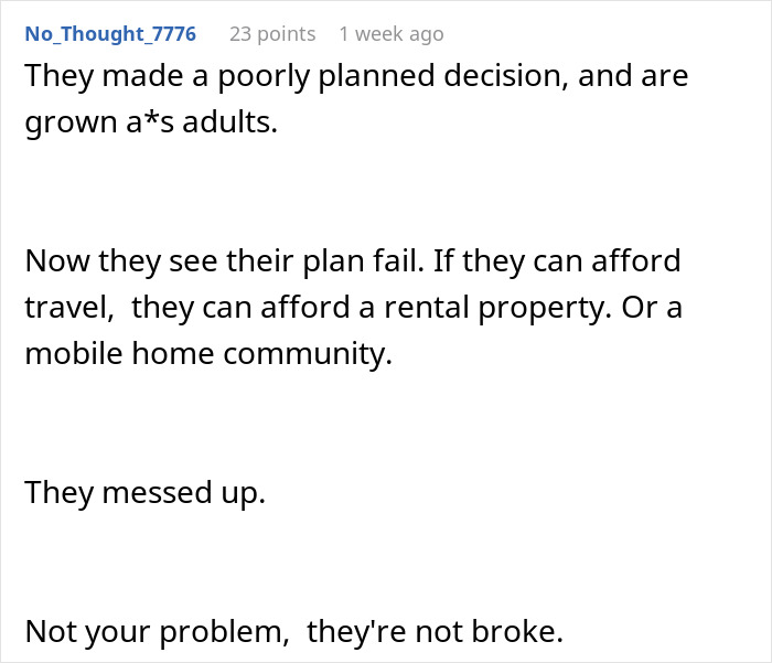 Woman Refuses To Take In Her Parents After They Regretted Pursuing Their Dream, Is Called Selfish