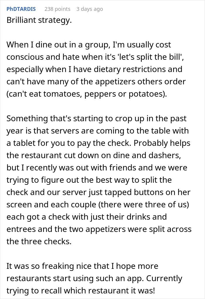 Guy Starts Ordering A Lot Of Food After Coworkers Refuse To Stop Splitting The Bill