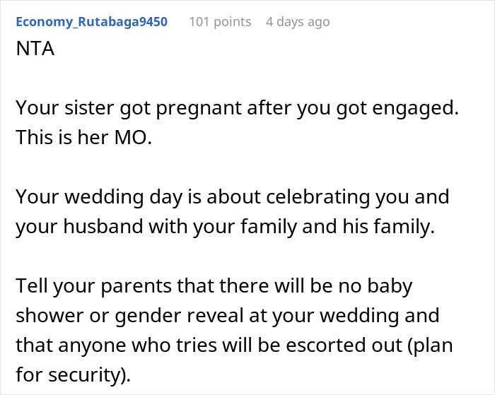 Pregnant Sister Plans Her Gender Reveal On Woman&rsquo;s Wedding Weekend, Gets Uninvited