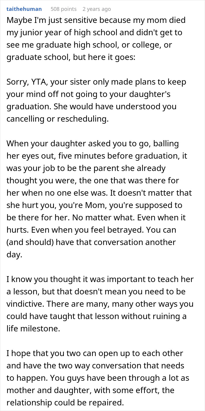 Mom Asks If She’s Wrong For Ruining Daughter’s Graduation To Teach Her A Lesson After A Betrayal Mom Asks If She’s Wrong For Ruining Daughter’s Graduation To Teach Her A Lesson After A Betrayal