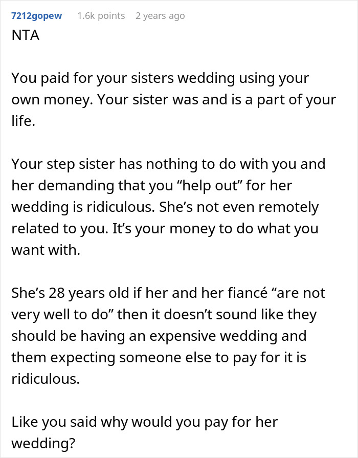 Guy Refuses To Fund Stepsister&rsquo;s Wedding, Calls Out Mom&rsquo;s Choices When She Protests