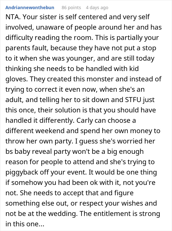 Pregnant Sister Plans Her Gender Reveal On Woman&rsquo;s Wedding Weekend, Gets Uninvited