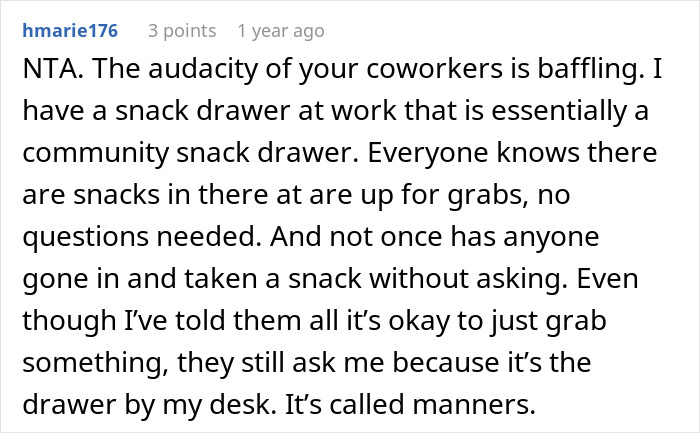 Woman Tired Of Office Food Thieves Locks Her Snacks Up, Gets Confronted By One Of Them Woman Tired Of Office Food Thieves Locks Her Snacks Up, Gets Confronted By One Of Them