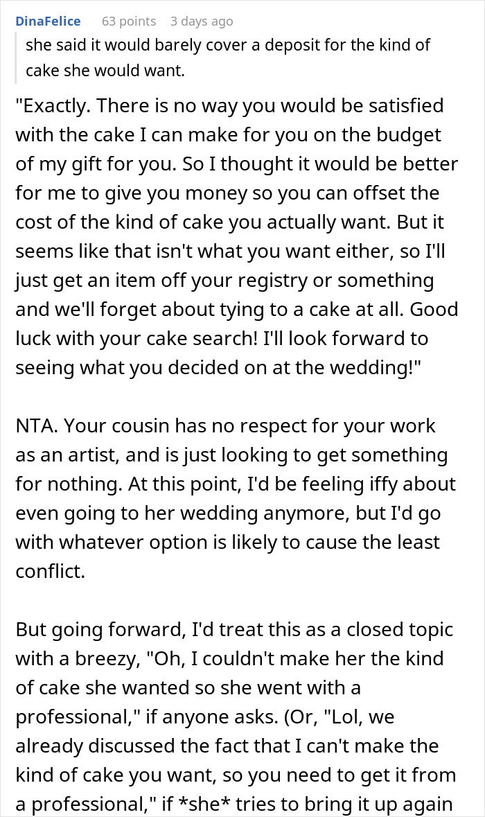 Hobby Baker Offers To Pay $250 Towards Cousin’s Wedding Cake As A Gift, Drama Ensues Hobby Baker Offers To Pay $250 Towards Cousin’s Wedding Cake As A Gift, Drama Ensues