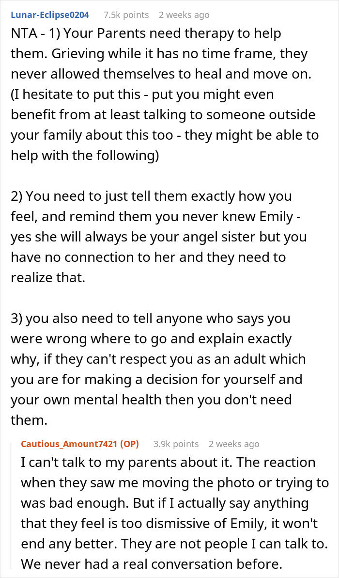 Parents Want 18YO To Forever Grieve Sister He Never Knew, Enraged He Won't Take Her Pic To Dorm Parents Want 18YO To Forever Grieve Sister He Never Knew, Enraged He Won't Take Her Pic To Dorm