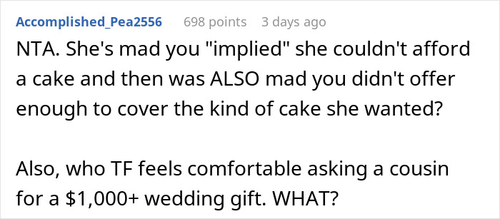 Hobby Baker Offers To Pay $250 Towards Cousin’s Wedding Cake As A Gift, Drama Ensues Hobby Baker Offers To Pay $250 Towards Cousin’s Wedding Cake As A Gift, Drama Ensues