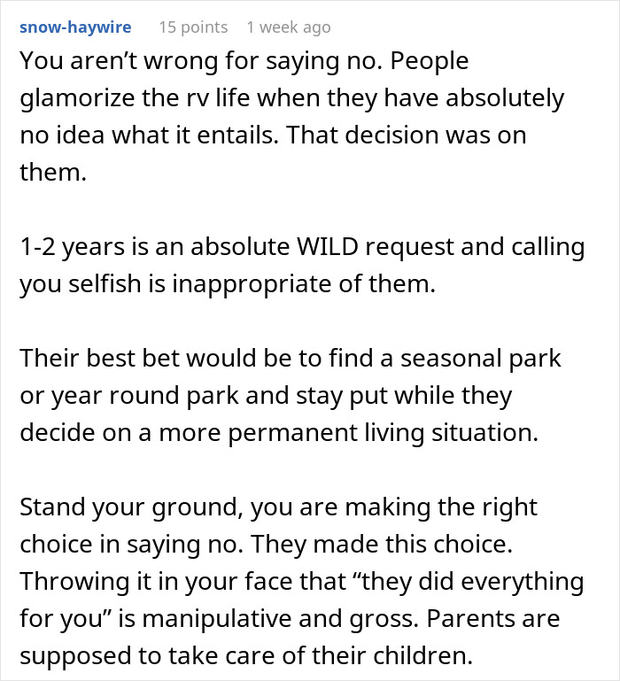 Woman Refuses To Take In Her Parents After They Regretted Pursuing Their Dream, Is Called Selfish