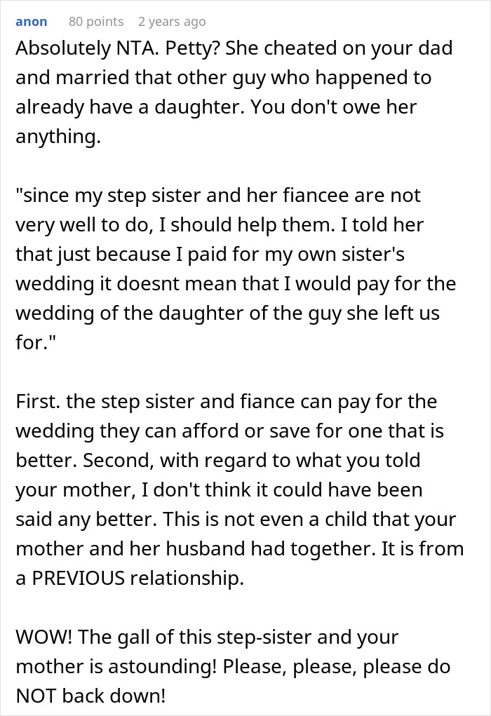 Guy Refuses To Fund Stepsister&rsquo;s Wedding, Calls Out Mom&rsquo;s Choices When She Protests