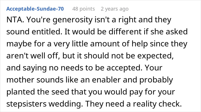 Guy Refuses To Fund Stepsister&rsquo;s Wedding, Calls Out Mom&rsquo;s Choices When She Protests