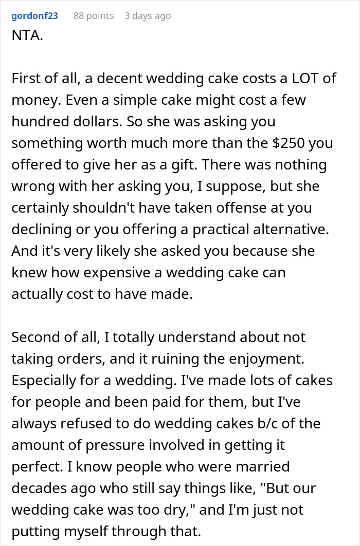 Hobby Baker Offers To Pay $250 Towards Cousin’s Wedding Cake As A Gift, Drama Ensues Hobby Baker Offers To Pay $250 Towards Cousin’s Wedding Cake As A Gift, Drama Ensues