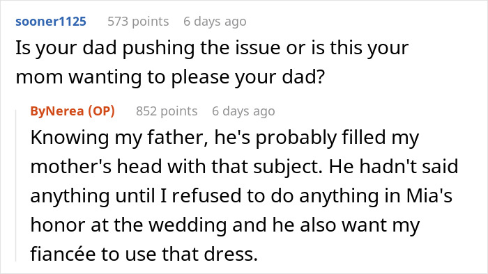 Dad Pressures His Soon-To-Be DIL To Wear His Late Wife&rsquo;s Wedding Dress Decades After She Died