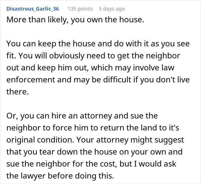 Guy Turns To Web For Legal Advice After 100% Of Neighbor’s House Is Built On His Property Guy Turns To Web For Legal Advice After 100% Of Neighbor’s House Is Built On His Property