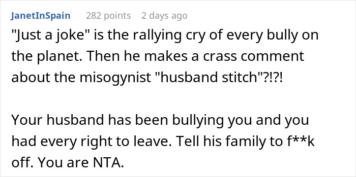 Man Resents Wife For Not Doing The &ldquo;Husband Stitch&rdquo; And Makes Fun Of Her Body In Front Of Family