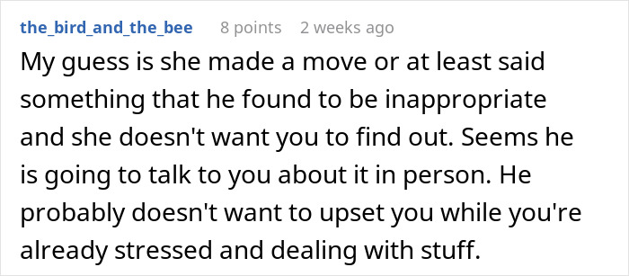 Reddit comment discussing a situation where a friend oversteps boundaries with a married couple. Reddit comment discussing a situation where a friend oversteps boundaries with a married couple.