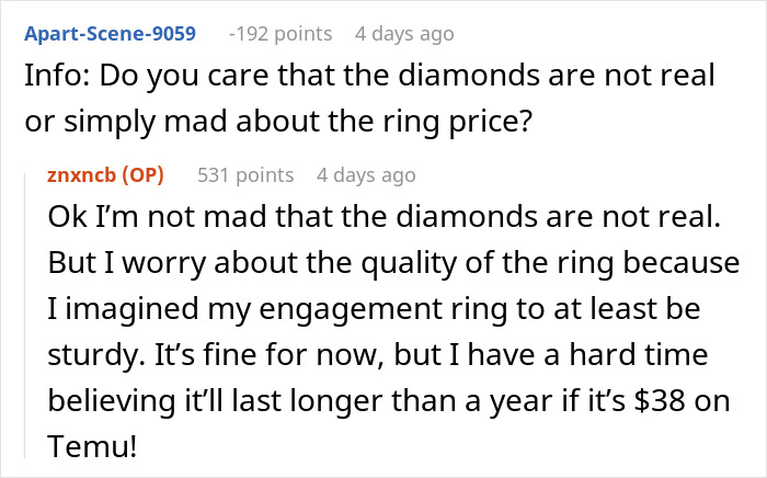 Woman Adores Her Engagement Ring, Changes Her Mind After Finding Out How Much It Cost