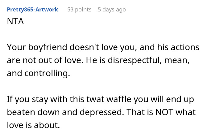 Comment advising against covering tattoo due to boyfriend's disrespect.