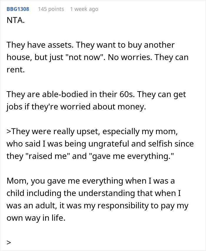 Woman Refuses To Take In Her Parents After They Regretted Pursuing Their Dream, Is Called Selfish