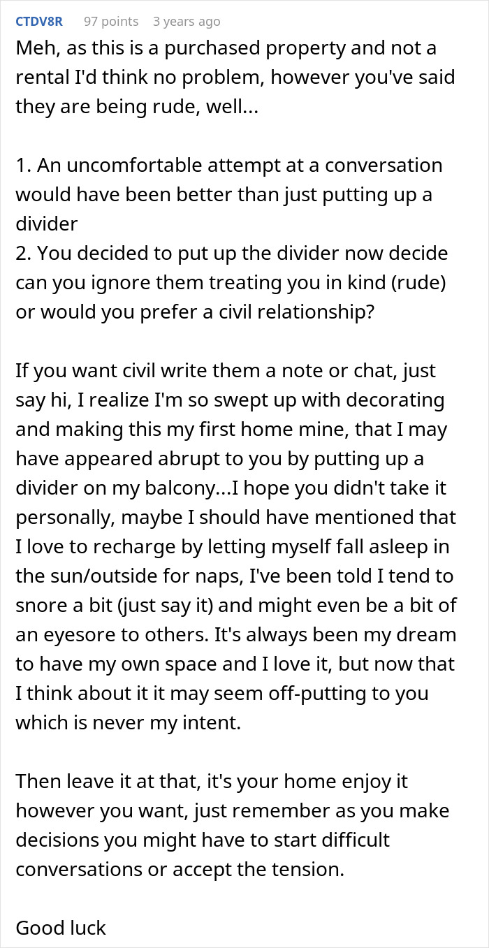 Woman&rsquo;s Effort To Create Privacy On Balcony Sparks Outrage From Very Social Neighbors