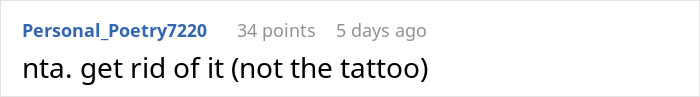 A Reddit comment advising someone to keep their sleeve tattoo and consider other changes.
