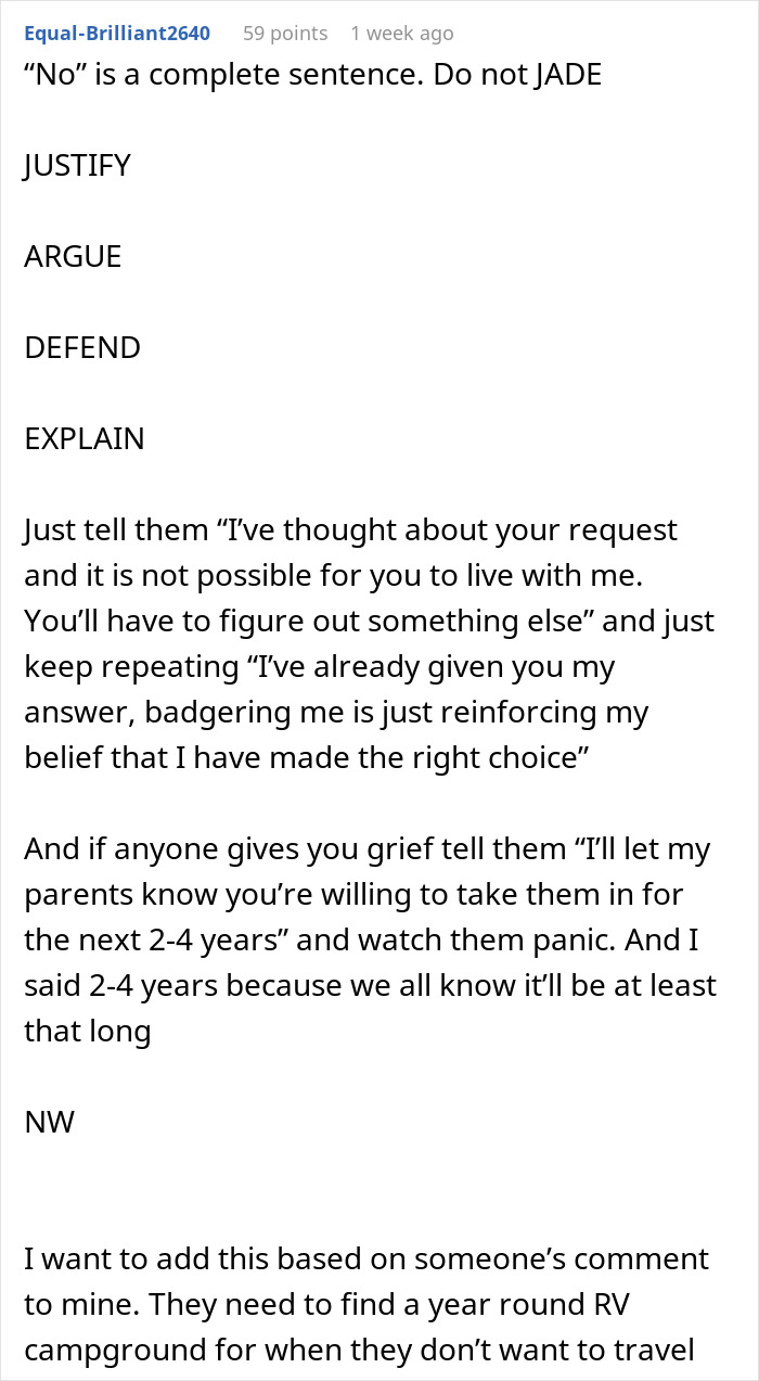 Woman Refuses To Take In Her Parents After They Regretted Pursuing Their Dream, Is Called Selfish