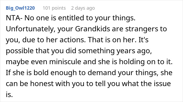 Text from a forum discussing family relationships and entitlement issues with grandkids.