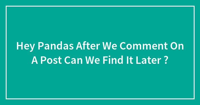 Hey Pandas After We Comment On A Post Can We Find It Later ?