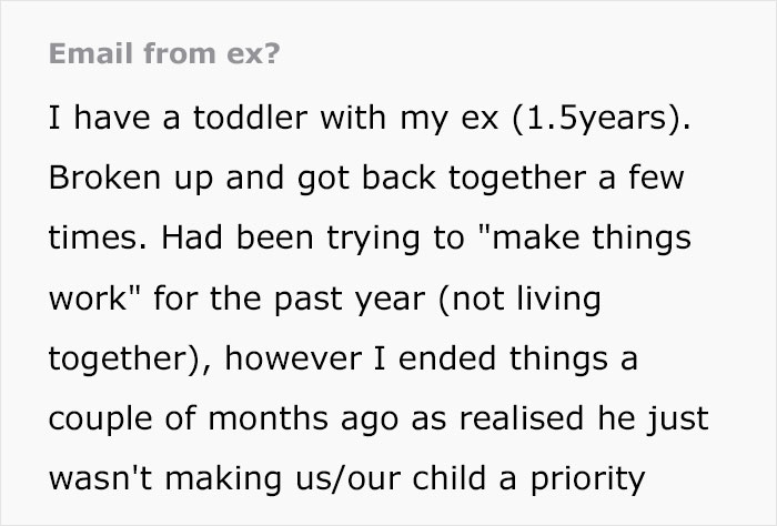 Ex Who Has Never Prioritized Child Suddenly Sends Long Email Asking For Joint Custody, Woman Suspicious Ex Who Has Never Prioritized Child Suddenly Sends Long Email Asking For Joint Custody, Woman Suspicious