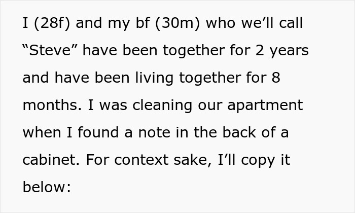 Woman Finds BF's Ex's Warning Note In His House, It Leads To Them Breaking Up